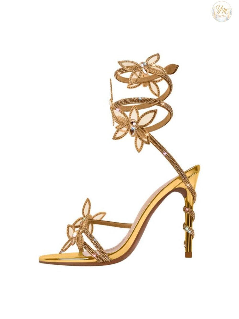 Rhinestone Butterfly Wrap Around Stiletto Heel Sandals